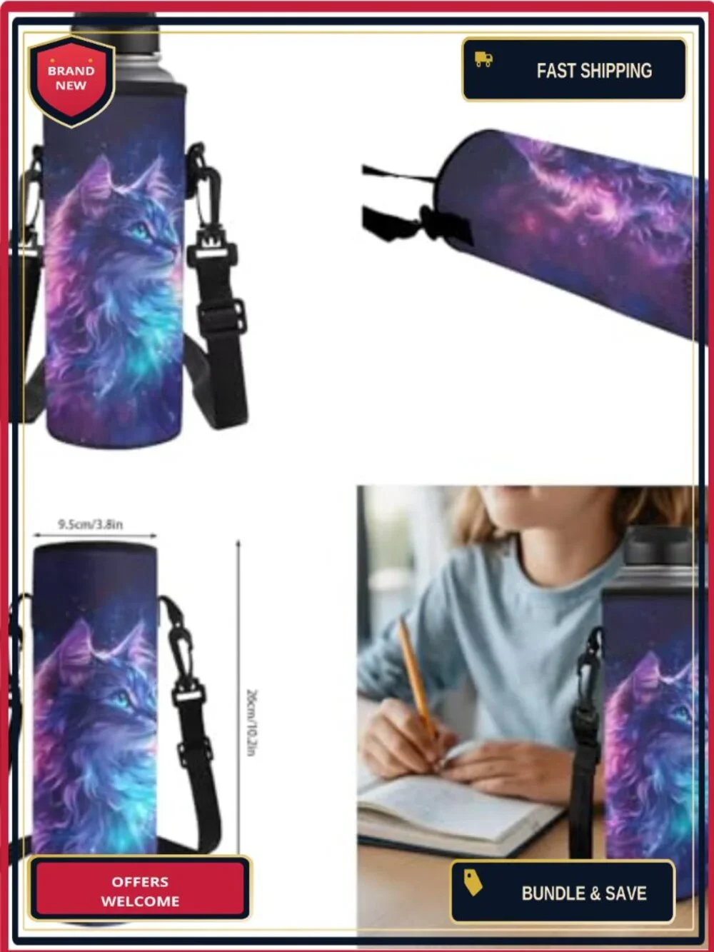 Galaxy Cat Backpack with Lunch Box Set for Girls Kids School Bookbag Pencil